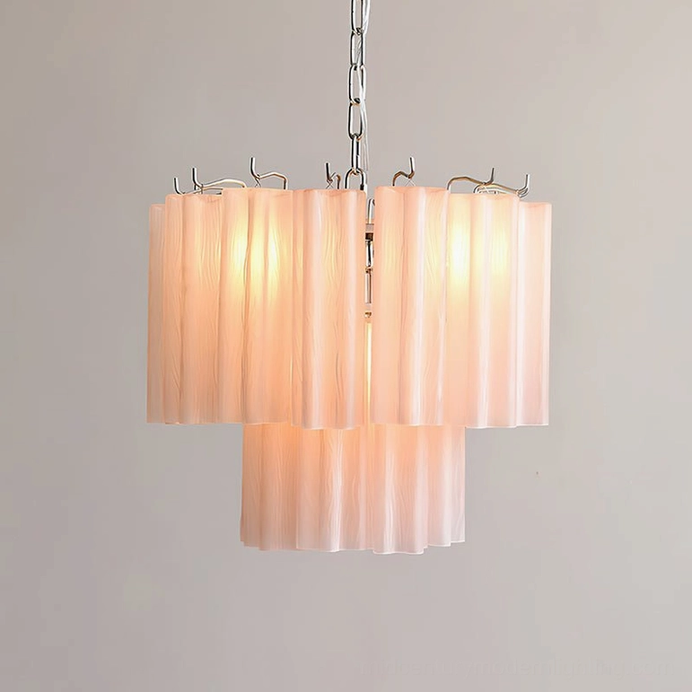 Red Cloud gradient glass chandelier showing refractive light diffusion properties