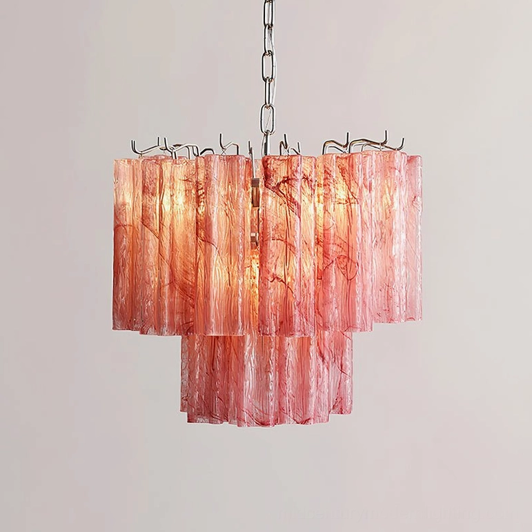 Red Cloud two-layer ribbed glass chandelier showing gradient color effect