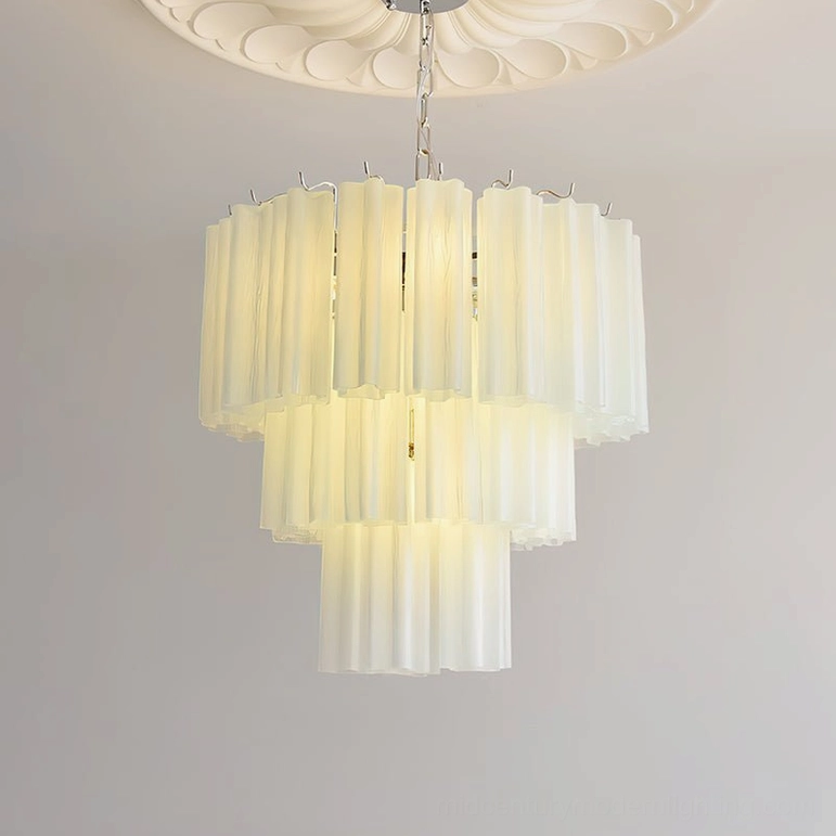 Tiffany blue three-layer glass chandelier statement piece in luxury interior