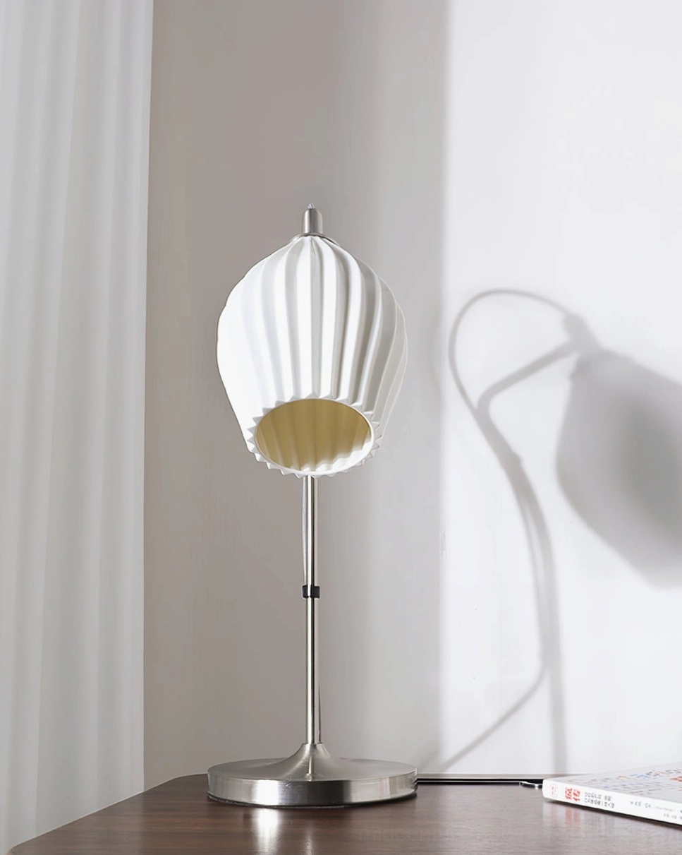 Ribbed ceramic table lamp artistic composition with sculptural ceramic shade as focal point