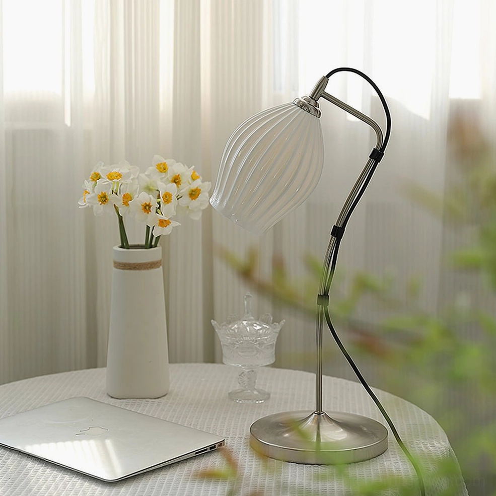 Ribbed ceramic table lamp three-quarter perspective view complete base and cord assembly