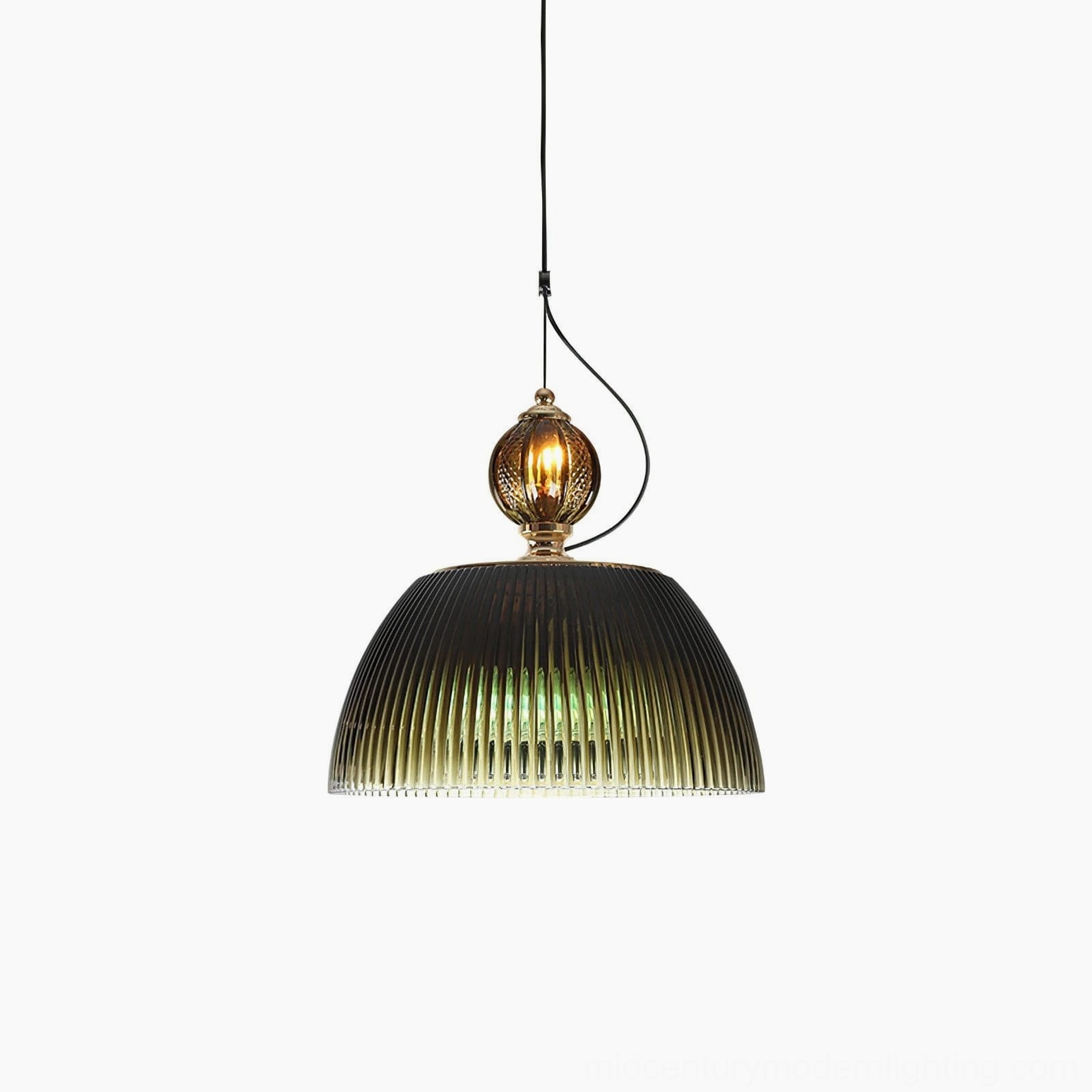 Pendant lamp with ribbed dome shade demonstrating how mid-century modern design enhances contemporary spaces