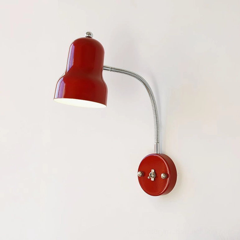 Richard wall lamp base assembly close-up showing dual toggle switches and red glossy finish mounting