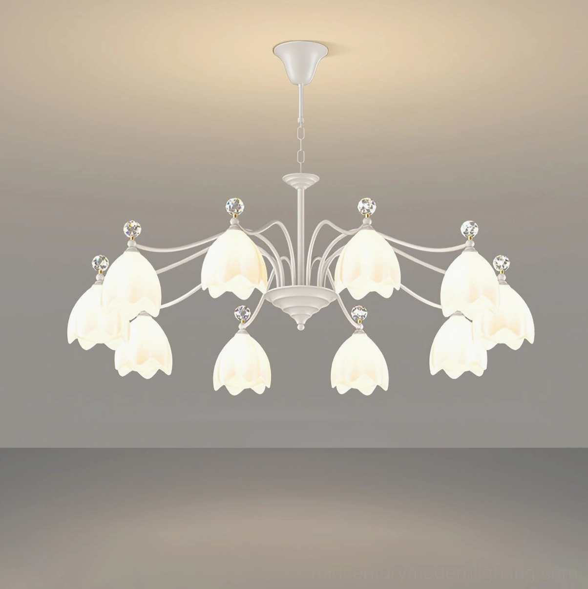 Ricko 10-head Chandelier luxurious white flower pendant statement light grand foyer fixture