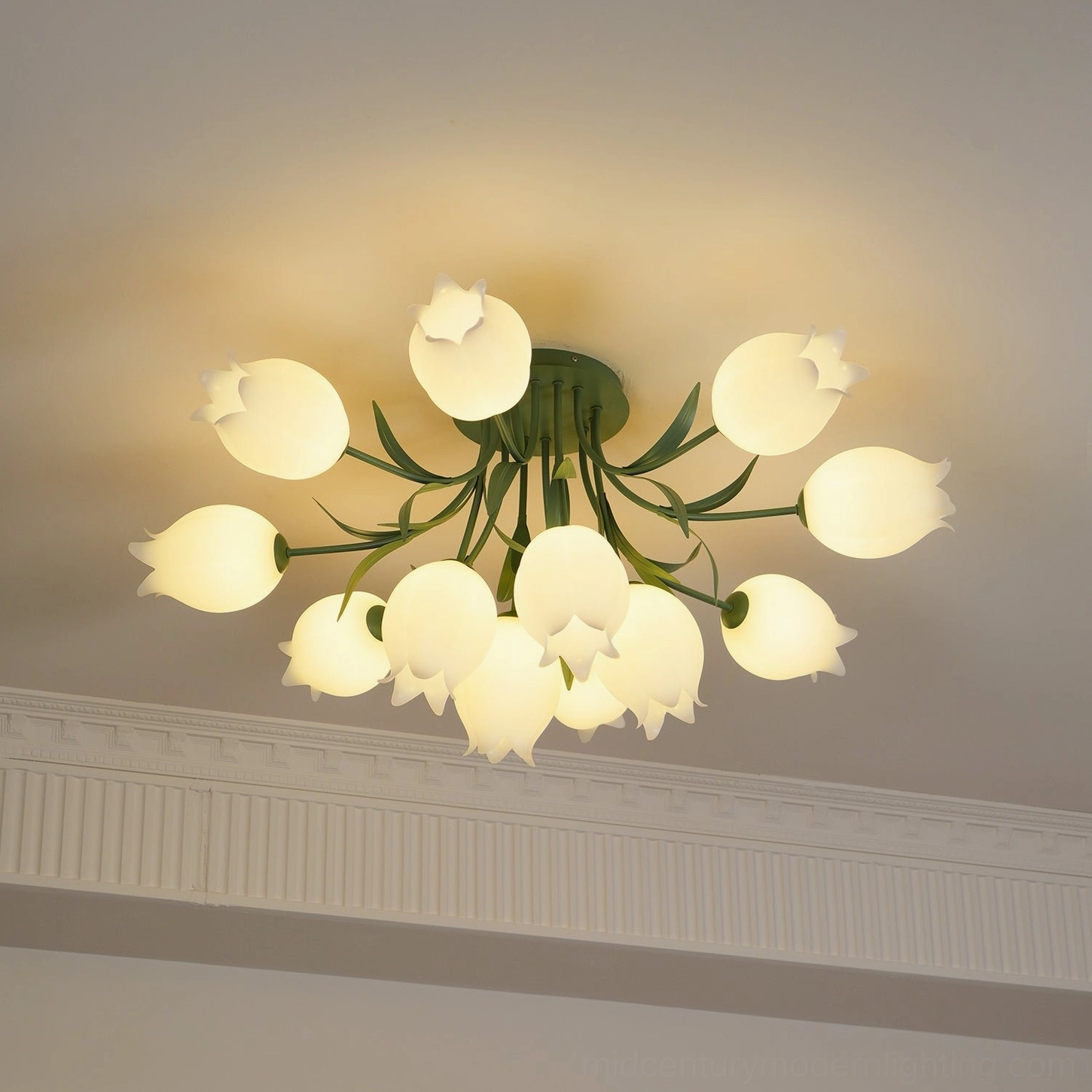 Ricko 12-head ceiling light white bells acrylic frosted
