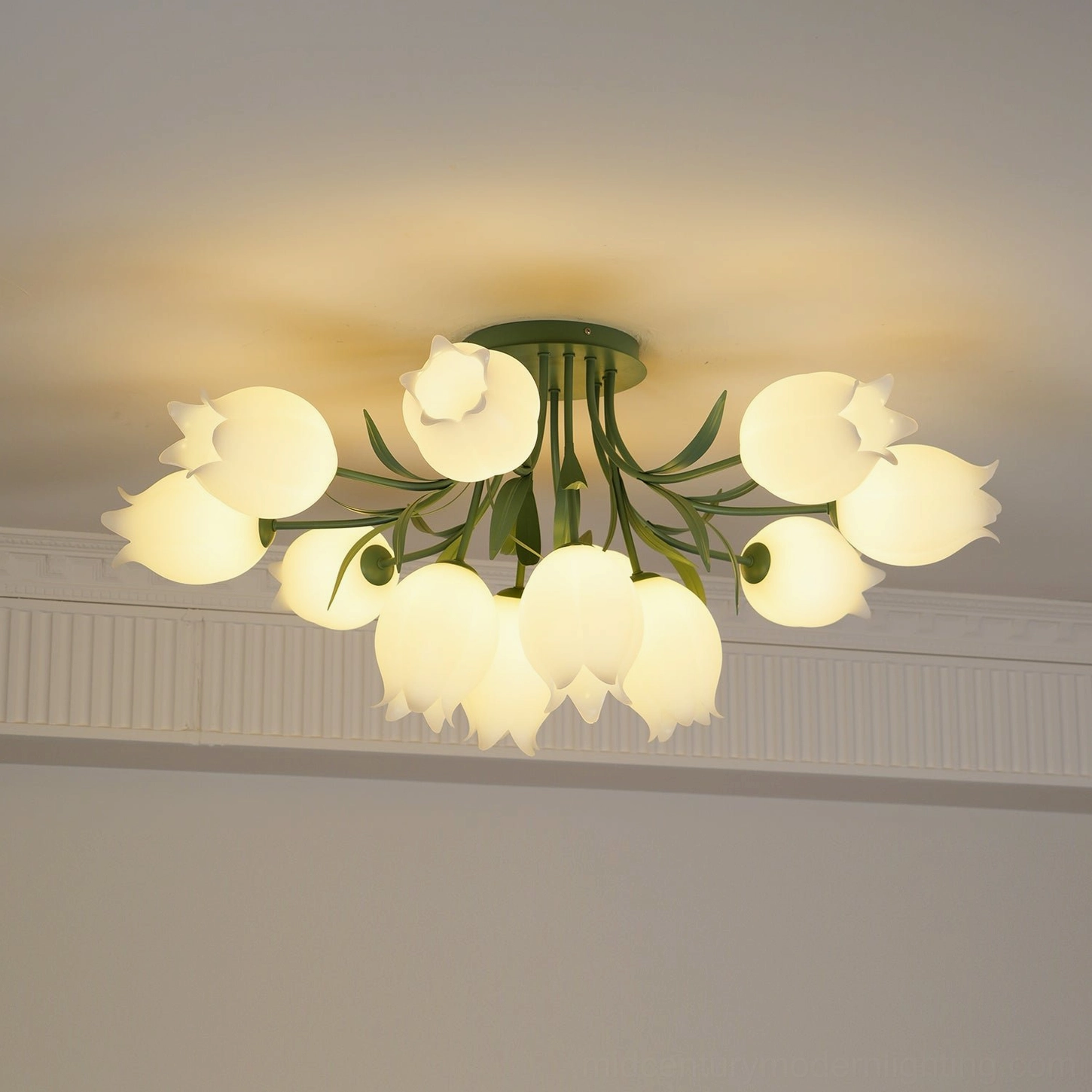 Ricko 12-head statement ceiling light green metal branches