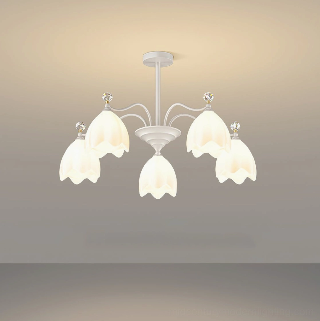 Ricko 5-head Chandelier white flower pendant intimate bedroom dining area lighting solution