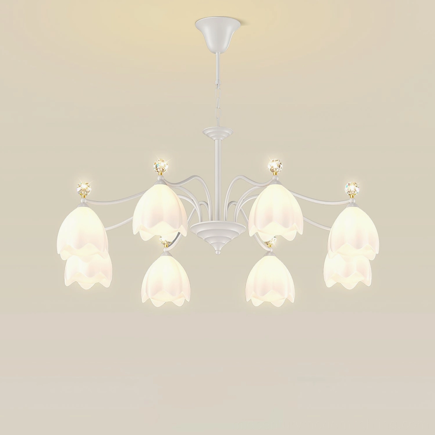 Ricko Chandelier 6-head white pendant light flower silhouette mid-century modern style