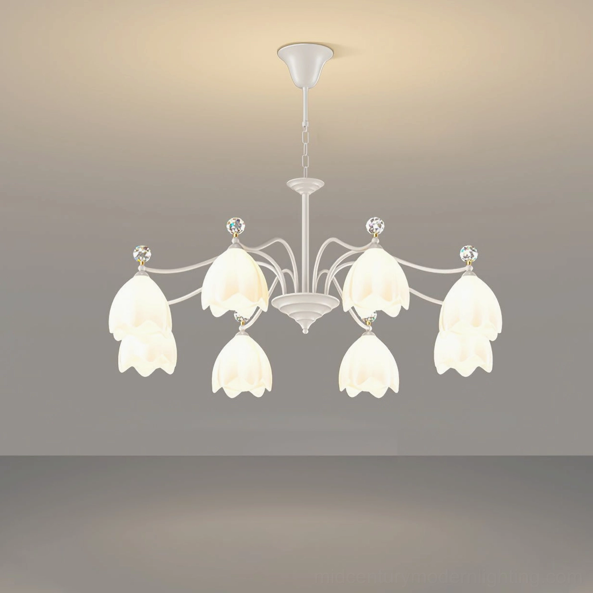 Ricko 8-head Chandelier spacious white flower pendant light grand living space fixture