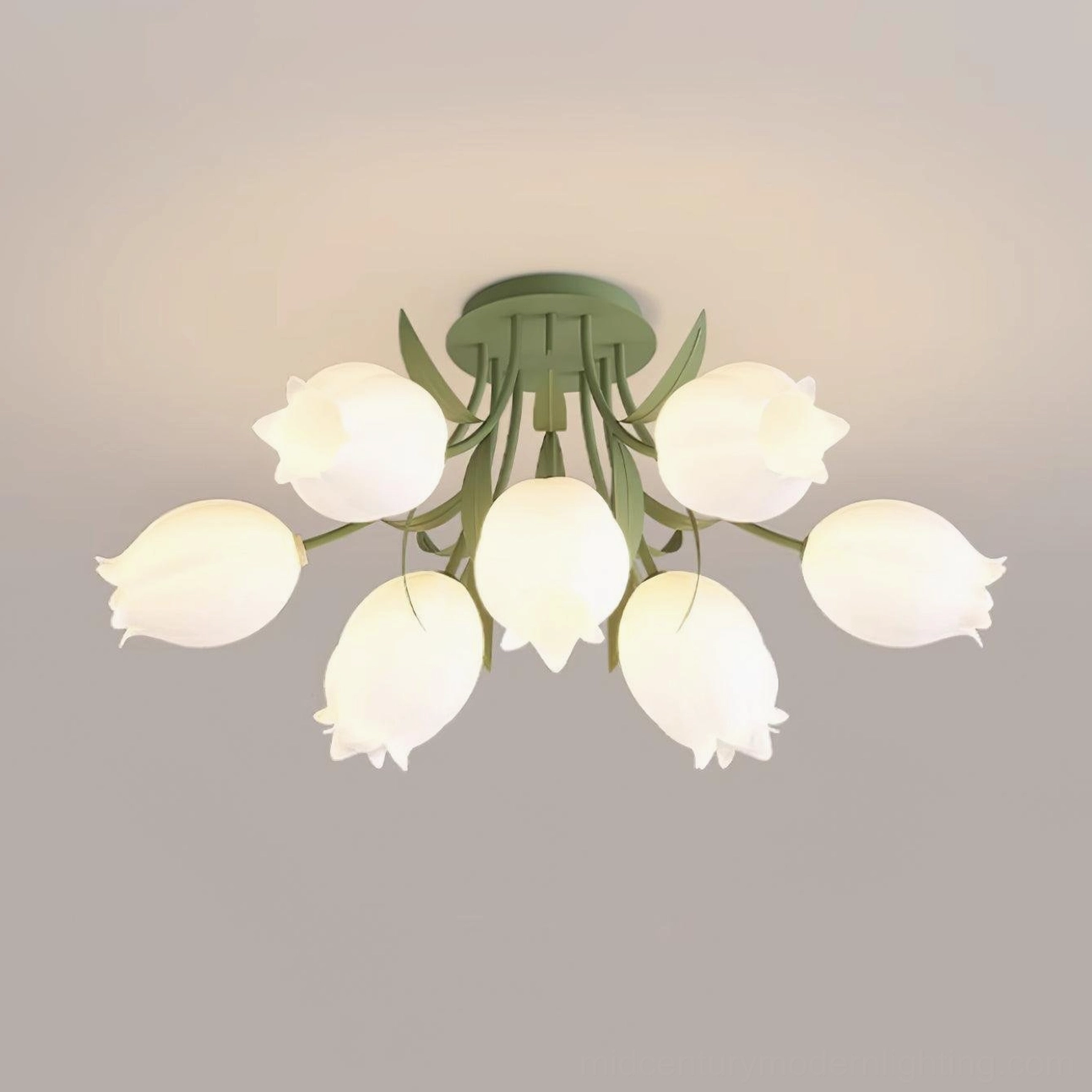 Ricko ceiling light branch structure metal leaves acrylic bells detail