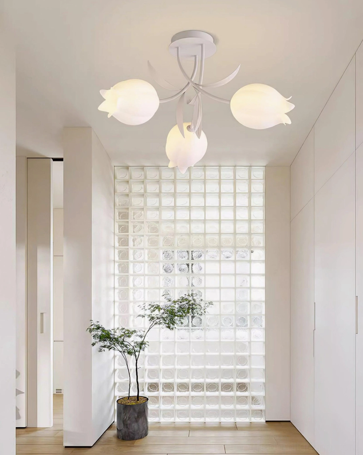 Four-head white Ricko ceiling light hallway glass brick wall contemporary