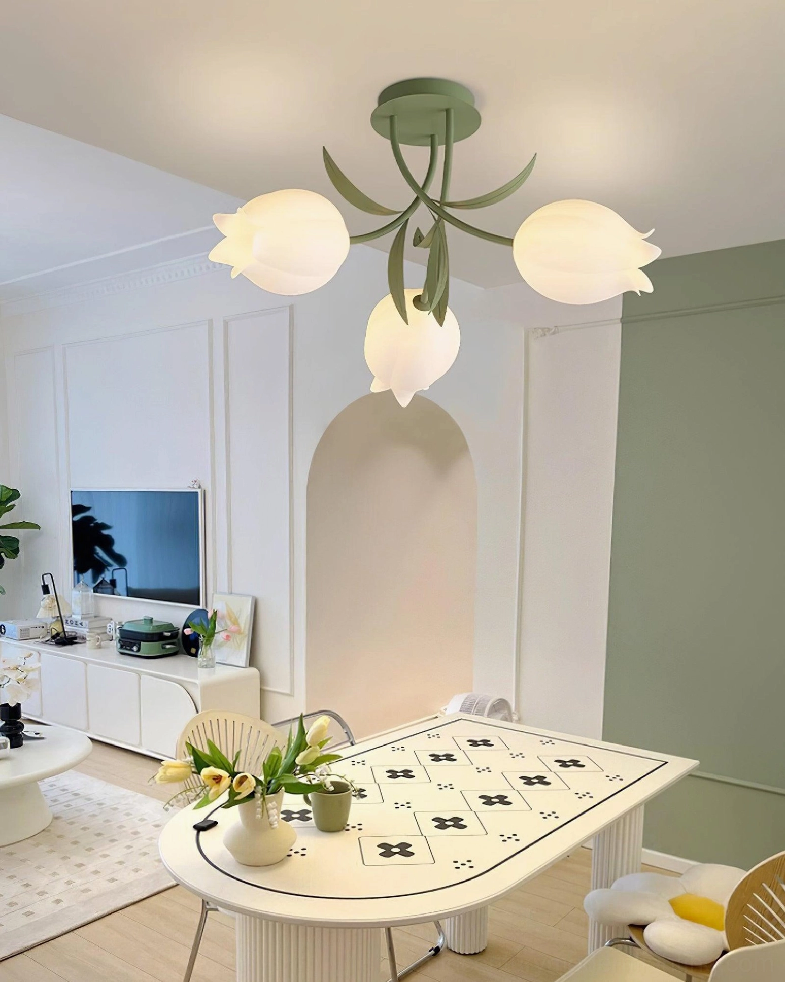 Five-head green Ricko ceiling light dining area cottage botanical