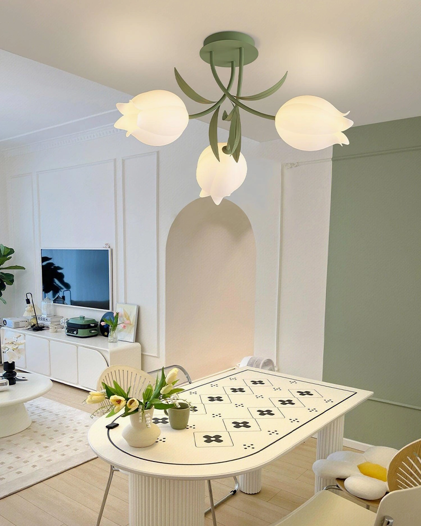 Five-head Ricko ceiling light cream dining area french botanical style