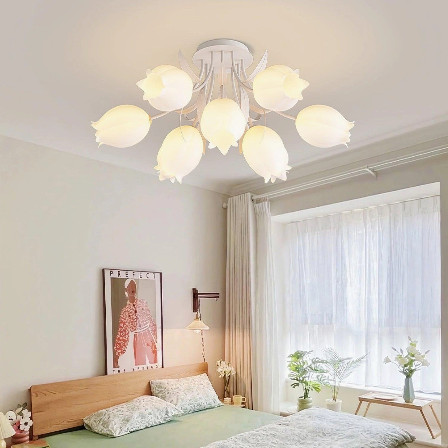White Ricko floral ceiling light master bedroom warm cream home decor