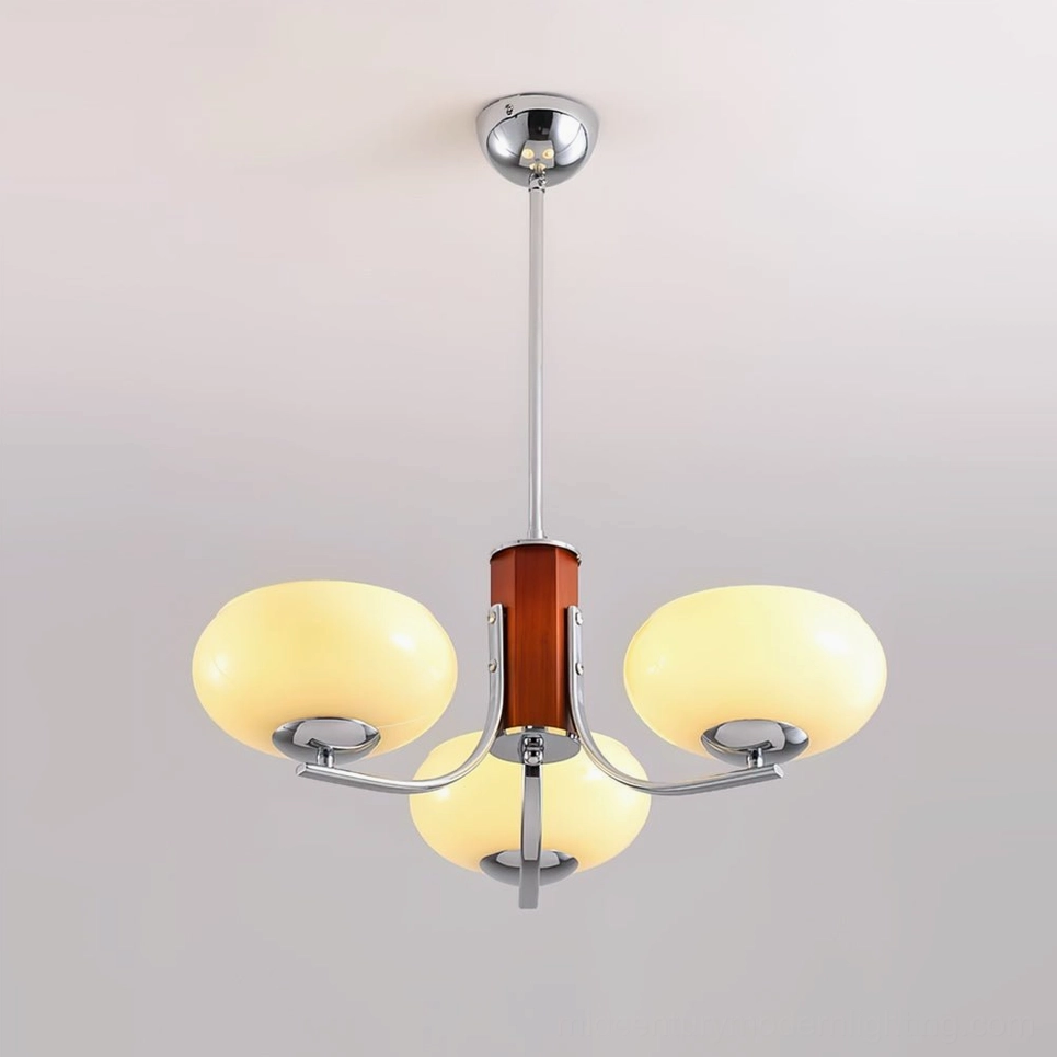 Rico three-head chandelier with warm wood and metal finish combination