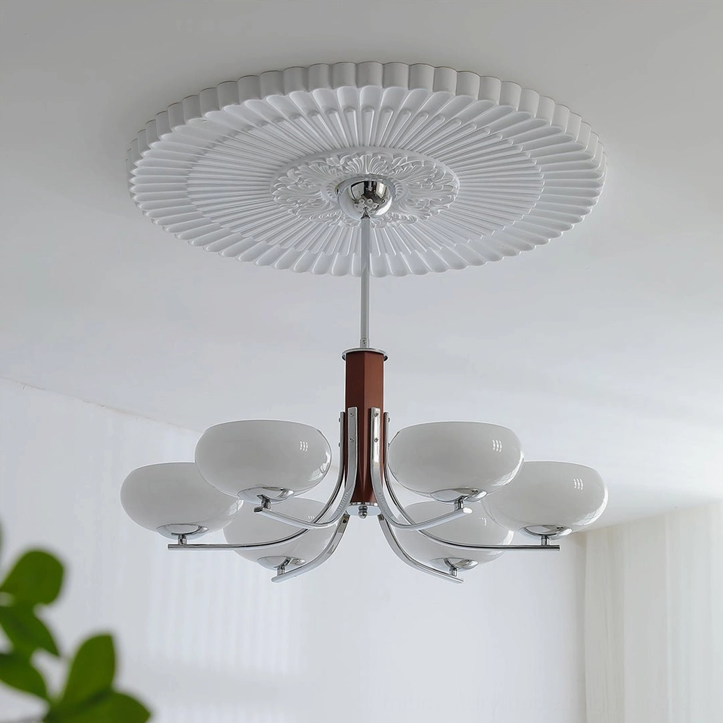 Rico mid-century modern pendant with chrome and white glass shade combination