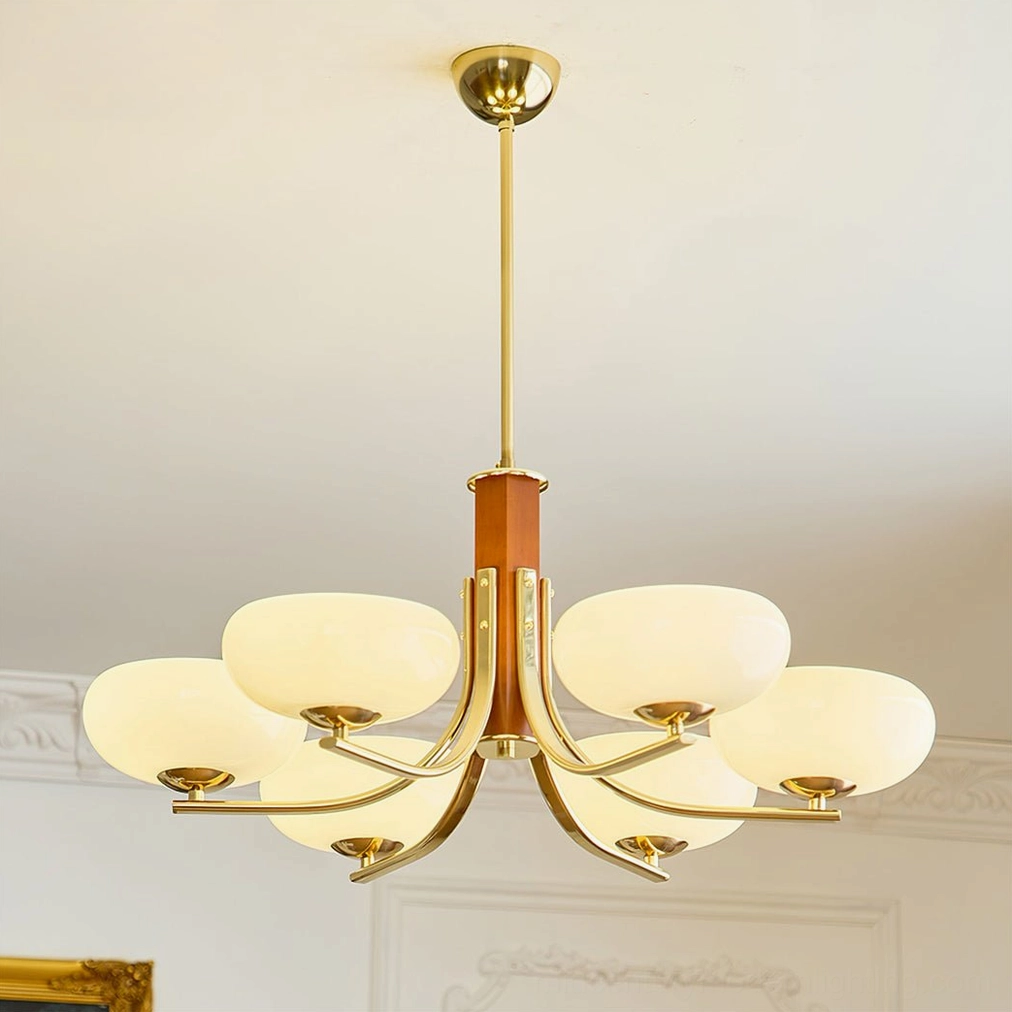 Rico chandelier mid-century modern style with curved metal arms and diffused light