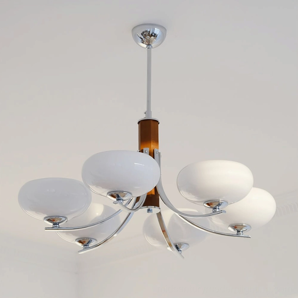 Rico mid-century modern chandelier architectural metal work and glass assembly