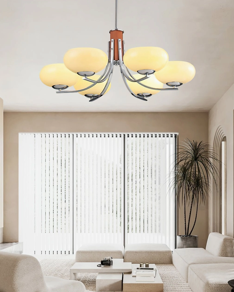 Rico chandelier wood and brass combination showcasing material harmony and craftsmanship
