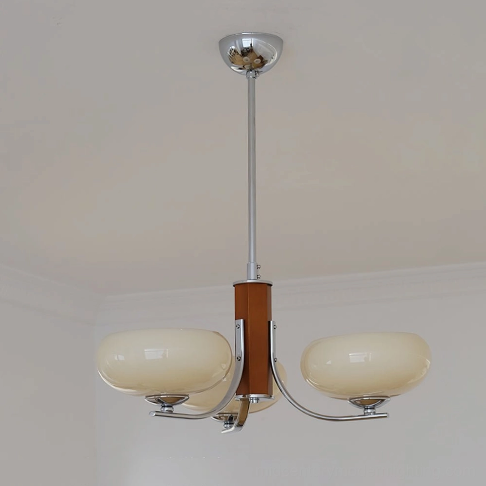 Rico chandelier with chrome finish mounted in modern bedroom space