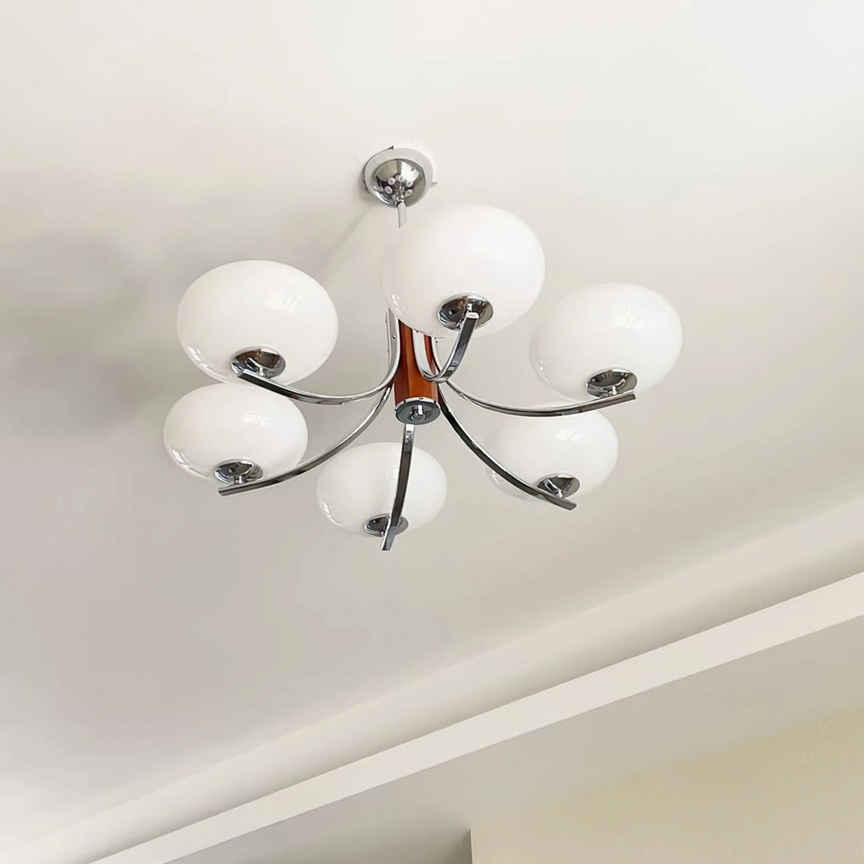 Rico pendant light with opal glass diffusion and mid-century modern styling