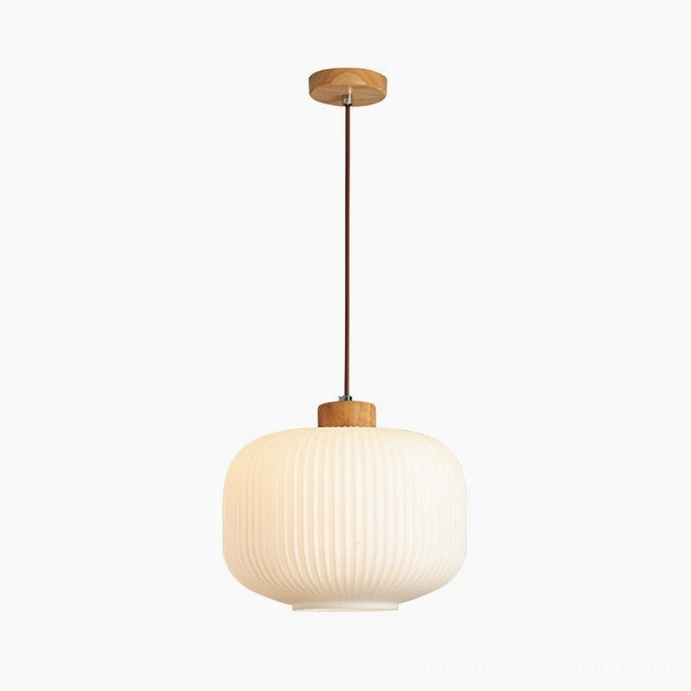 Model B Rime pendant lamp full view with wider rounded proportions in interior setting