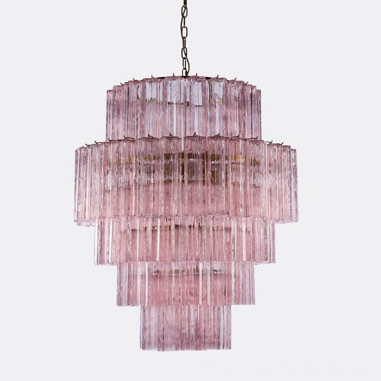 Pink and gold Rina Firenze glass chandelier with warm romantic light quality