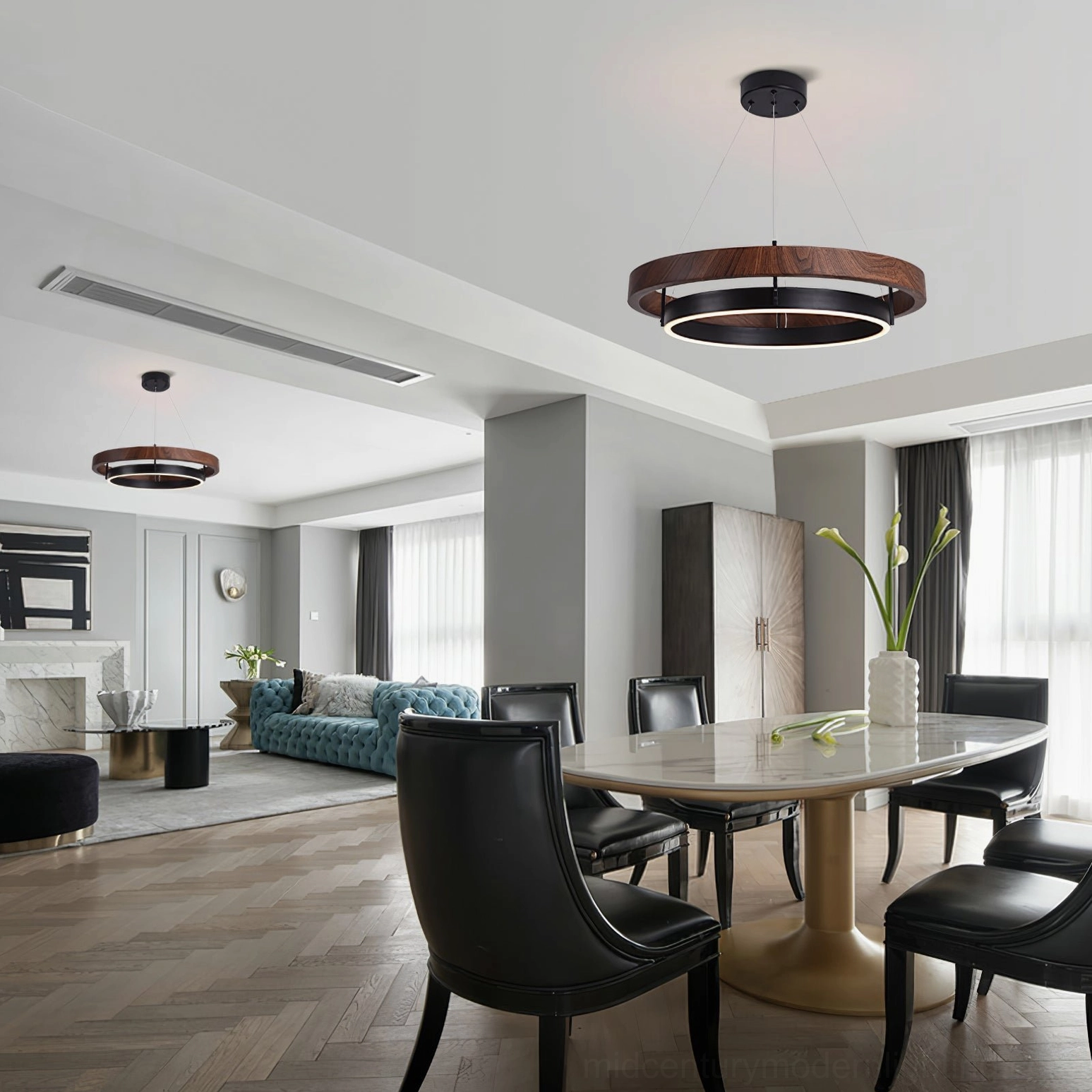 Ring Dunst modern double-ring LED chandelier in minimalist home interior neutral tone aesthetic