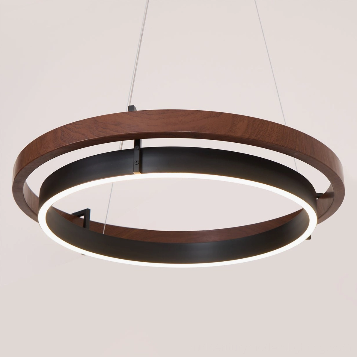 Ring Dunst chandelier integrated LED strip illuminated detail showing warm light distribution