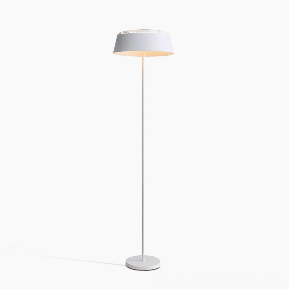 Ring floor lamp white minimalist metal frame pure background studio shot