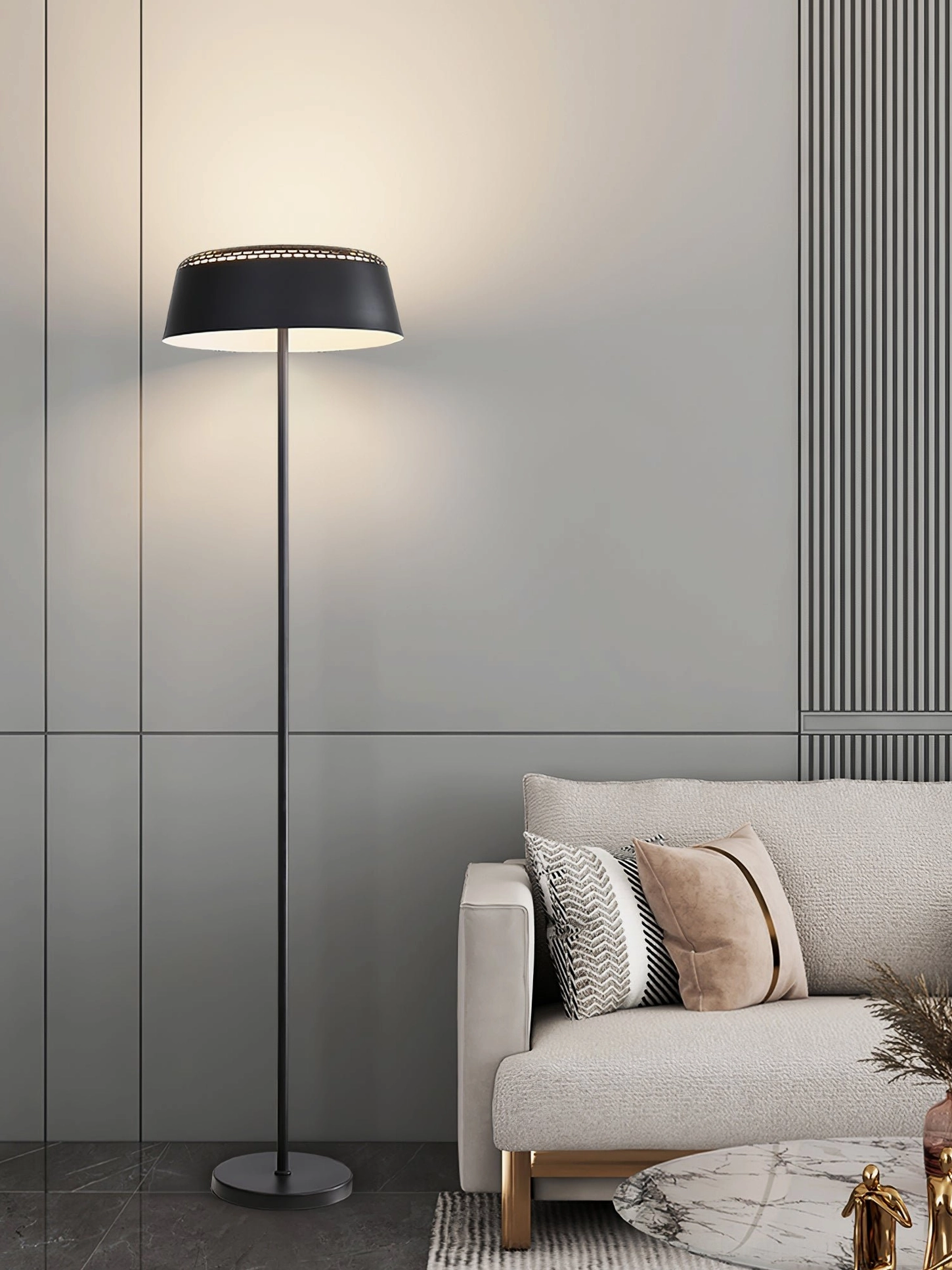 Ring floor lamp artistic installation contemporary art gallery space