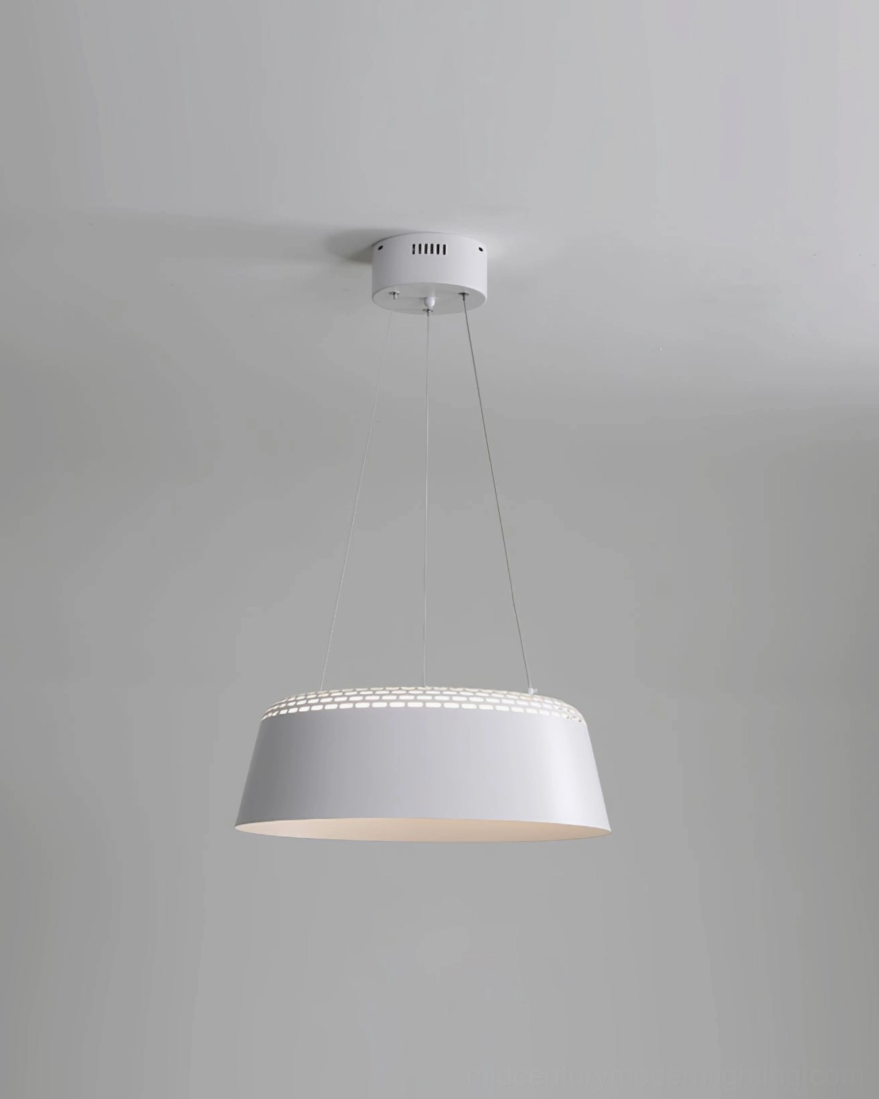 Ring pendant fixture in industrial modern interior with exposed materials and metal accents