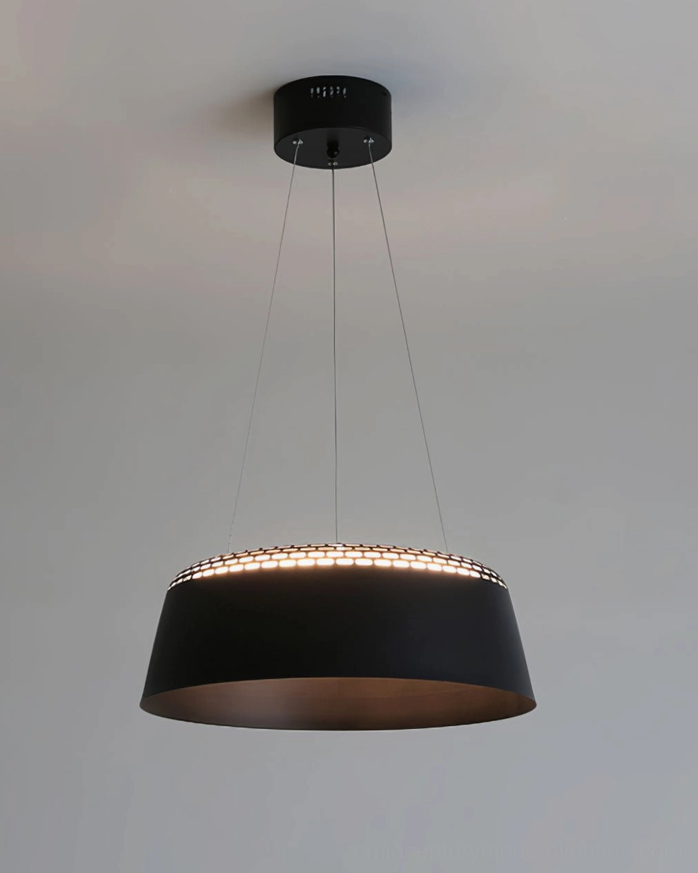 Ring modern pendant light in Scandinavian-inspired interior with light woods and natural textures