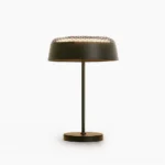 Ring T1 minimalist table lamp with perforated metal ring shade in matte black, studio frontal view