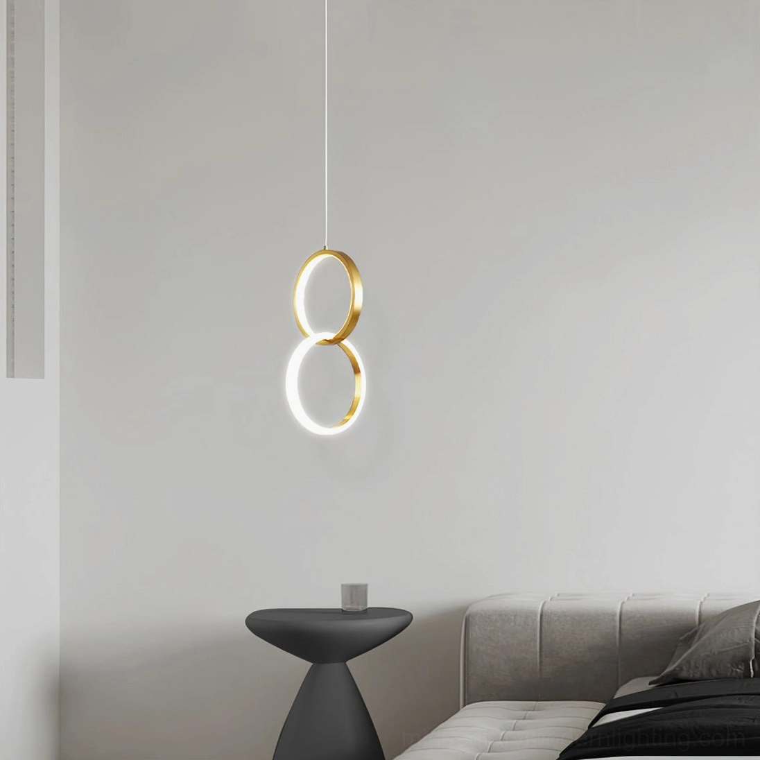 Rings double ring pendant lamp bedroom bedside installation warm brass LED ambient lighting