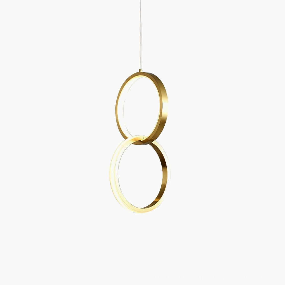 Rings double stacked brass ring pendant lamp flat minimalist view integrated LED light