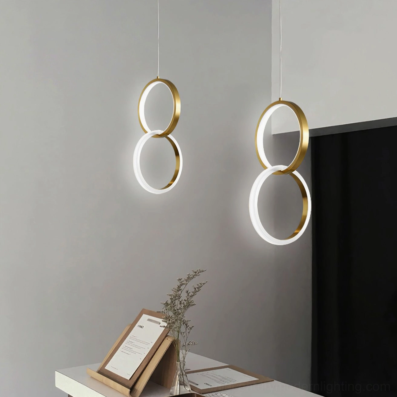 Rings dual double ring pendant lamps modern home office desk corner brass LED lighting