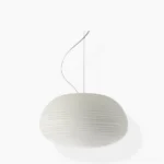Rituals pendant light small frosted white glass with horizontal ribbed texture front studio view