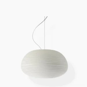 Rituals pendant light small frosted white glass with horizontal ribbed texture front studio view