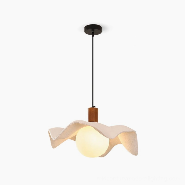 Rivale wavy pendant light small 11.8 inch diameter mid-century modern walnut white