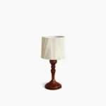 Romeo vintage wood table lamp with pleated cream shade, front view on white background