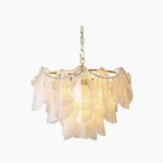 Rondini hand-blown glass chandelier with pearl stranding detail on white background, mid-century modern design