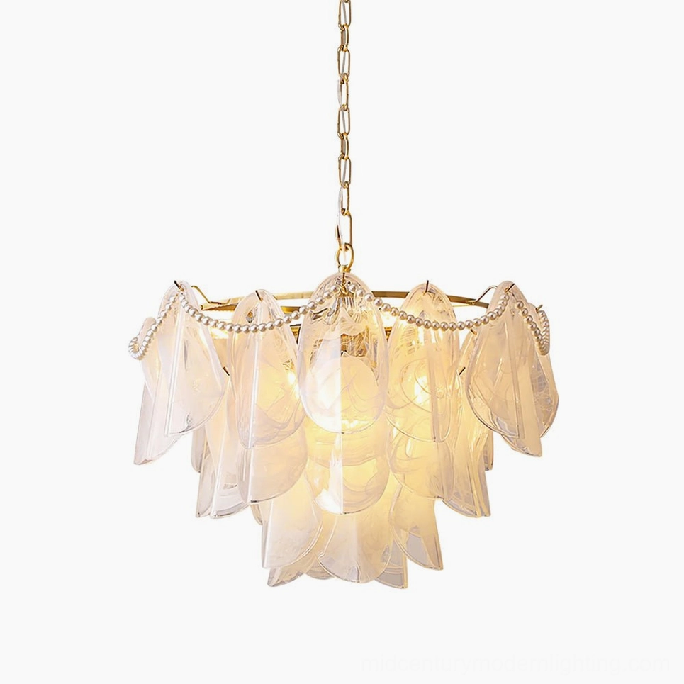 Rondini hand-blown glass pearl strand chandelier, luxury contemporary lighting fixture product photography