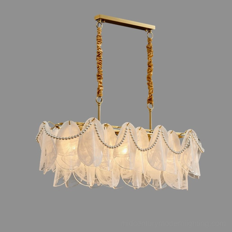 Rondini large chandelier 80cm with square canopy option, frosted hand-blown glass, pearl strand detailing