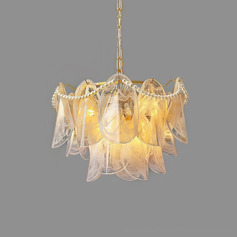 Rondini chandelier small 50cm size with round canopy, frosted glass shades, hand-crafted gold metalwork