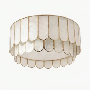 Rosa Capiz shell ceiling light close-up showing detailed scalloped border and capiz panel construction with gold framing