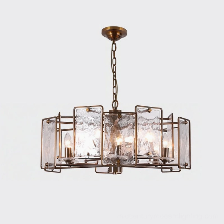 Rosalind antique bronze geometric chandelier studio overhead view with suspension chain