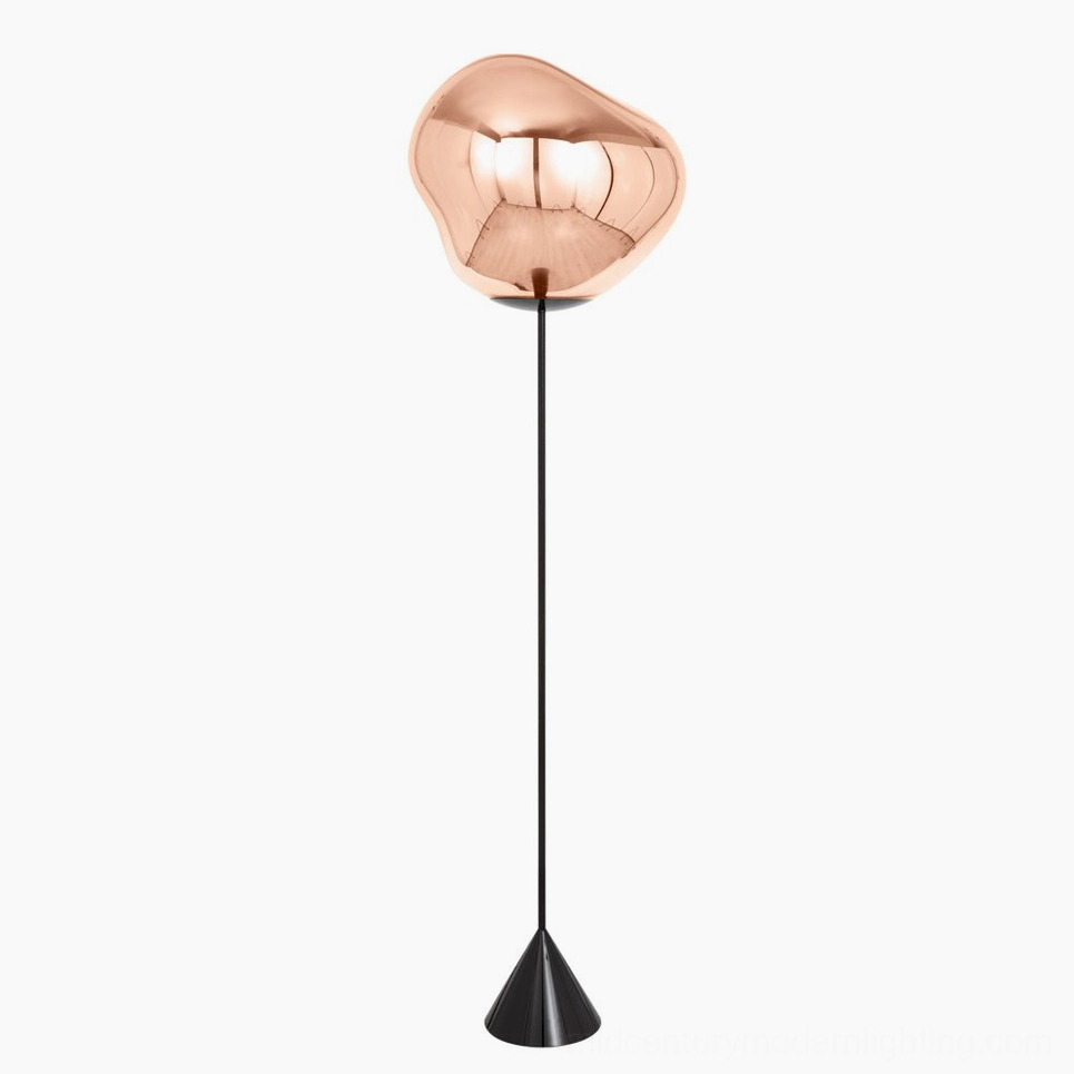 Rose gold Lava Slim Floor Lamp, modern sculptural floor lighting with warm metallic finish and molten design