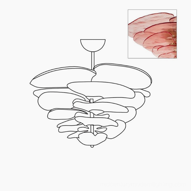 Rose pink hand-blown lotus leaf Murano glass chandelier with romantic petal arrangement