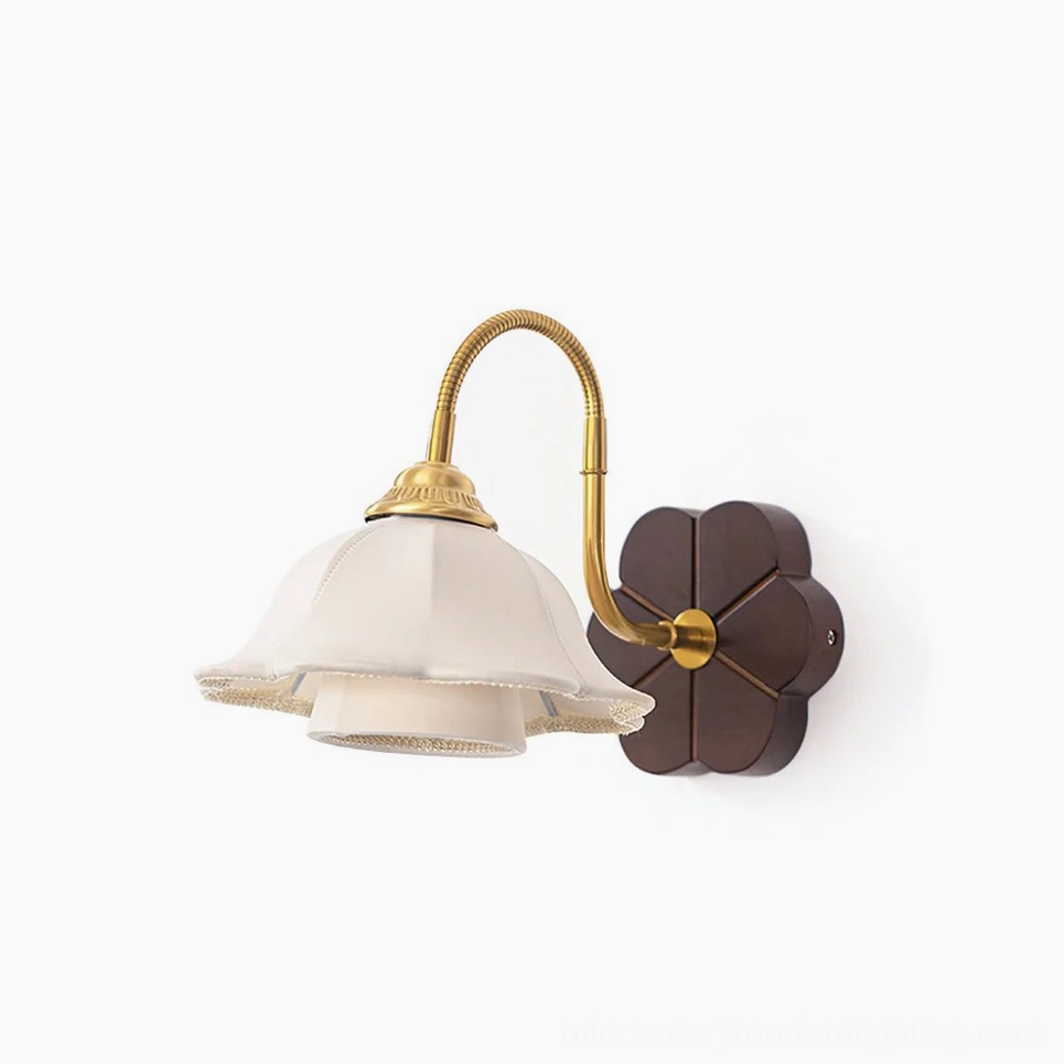 Rosette wall sconce in walnut and gold finish on white background product shot